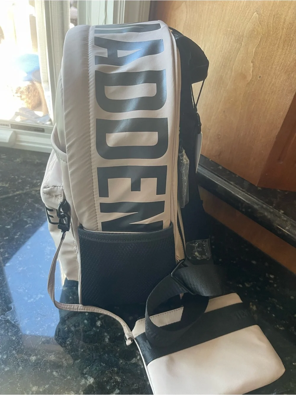 Steve Madden Beige Backpack with Black Logo and Pouch